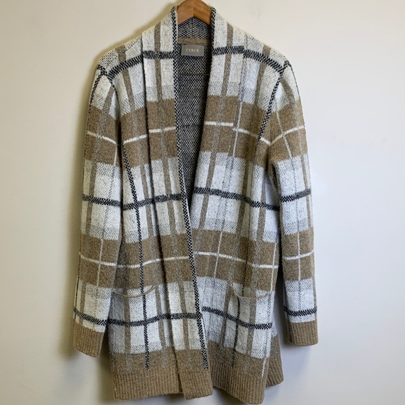 Cyrus Sweaters - Cyrus Beige and Black Knit Cardigan